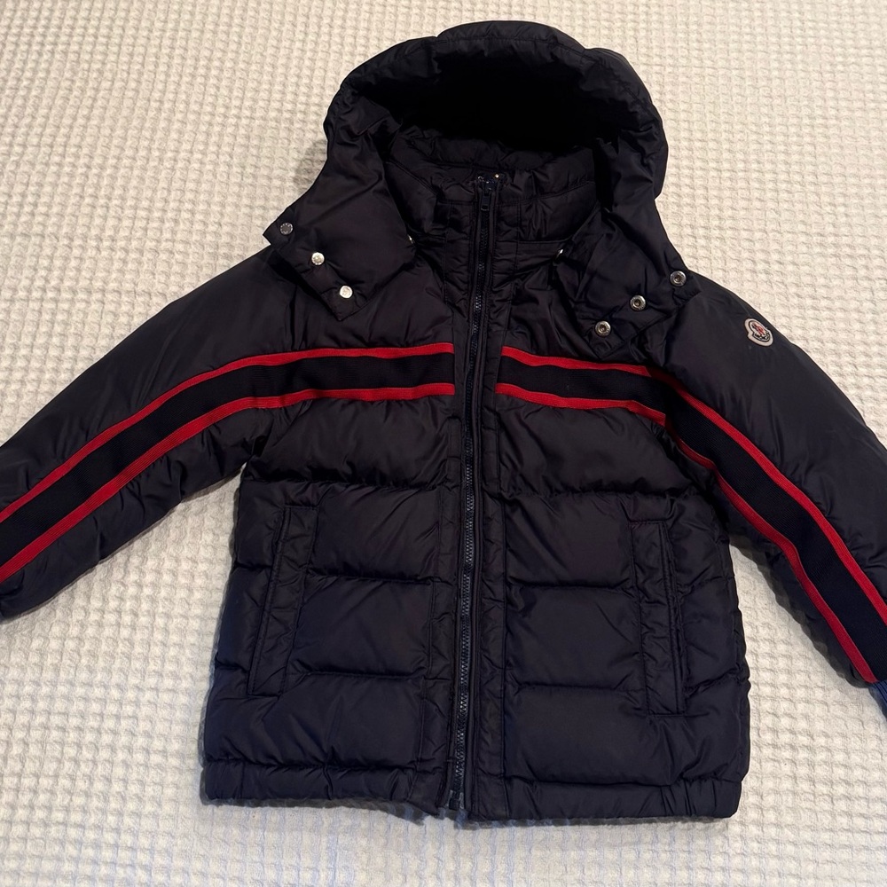 Moncler Boys Puffer Navy Puffer Jacket with Red Accents